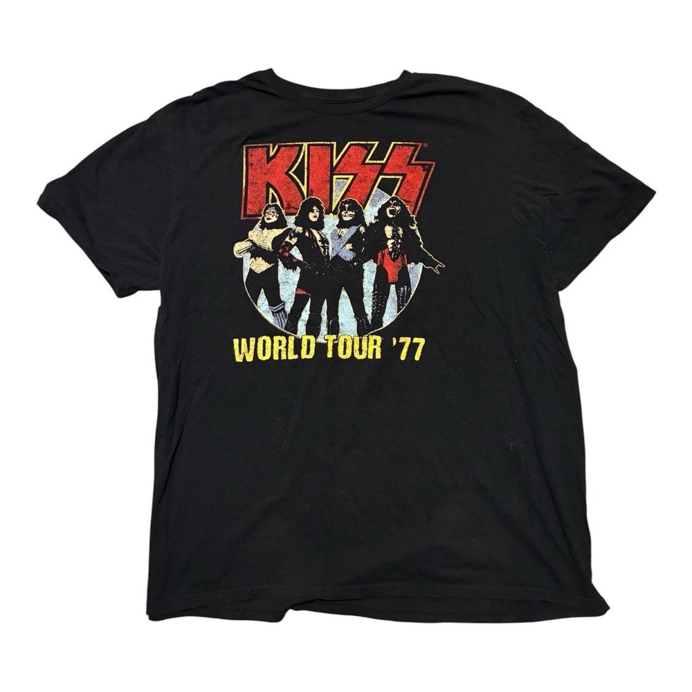 KISS World Tour 77 Graphic Band T Shirt Mens XL Black Rock Concert Tee